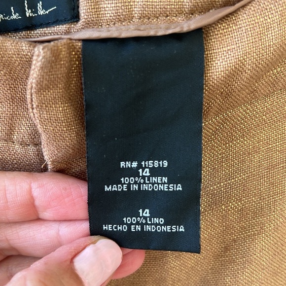 Nicole Miller 100% Linen Camel Color Metallic Sheen Bermuda Slack Shorts Sz 14 - Picture 5 of 7